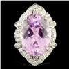 14K Gold 18.34ct Kunzite & 0.88ctw Diamond Ring