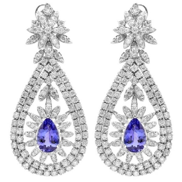 14K Gold 6.00ct Tanzanite & 7.20ct Diamond Earring