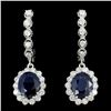 14K Gold 4.00ct Sapphire & 1.30ctw Diamond Earring