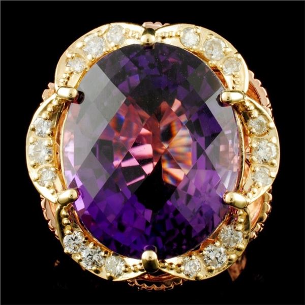 14K Gold 22.59ct Amethyst & 0.80ctw Diamond Ring