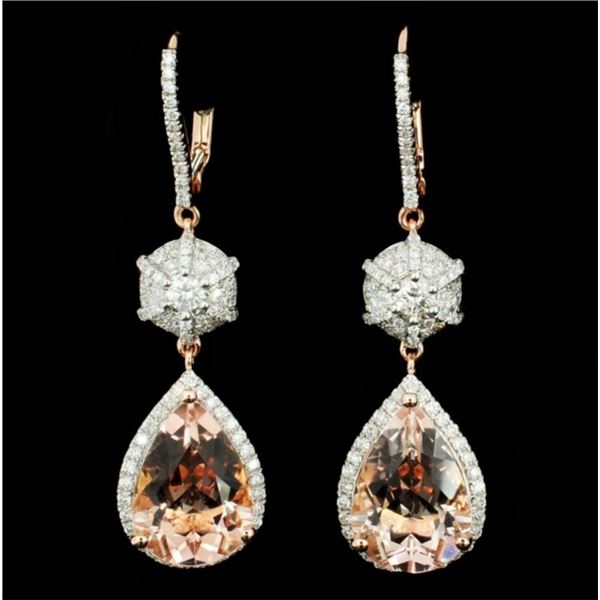 14K Gold 7.51ct Morganite & 0.94ct Diamond Earring