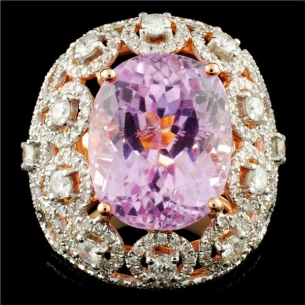 18K Gold 15.22ct Kunzite & 2.54ctw Diamond Ring
