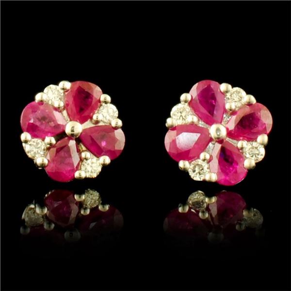 14K Gold 3.00ct Ruby & 0.40ct Diamond Earrings