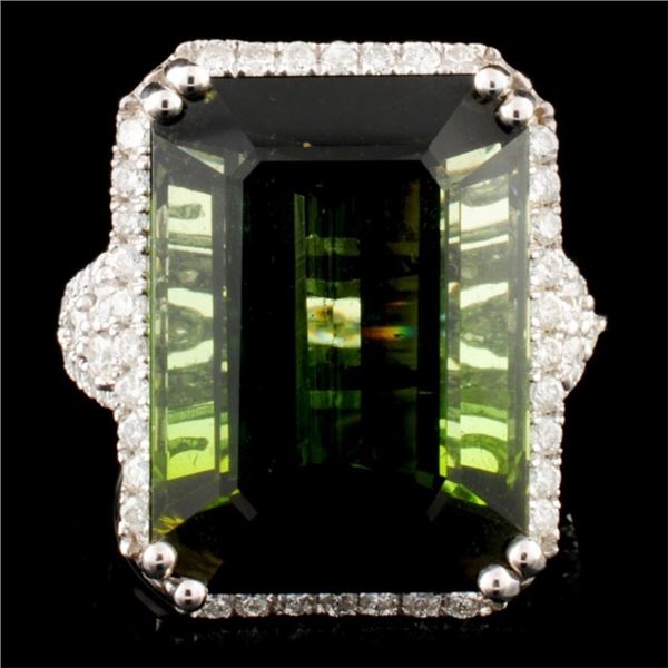 14K Gold 24.39ct Tourmaline & 0.97ctw Diamond Ring