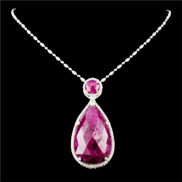 18K Gold 52.00ct Ruby & 1.34ctw Diamond Pendant