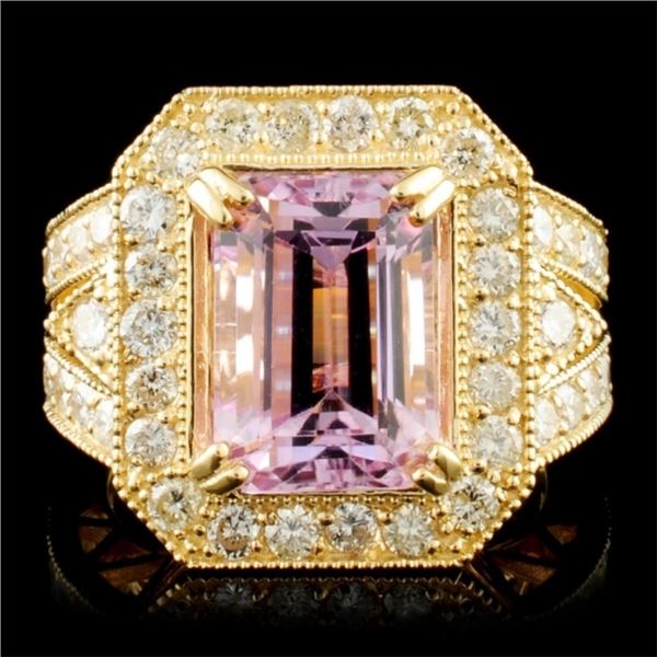 14K Gold 6.80ct Kunzite & 1.72ctw Diamond Ring