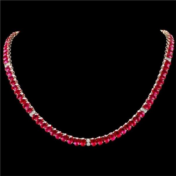 14k Gold 54.00ct Ruby & 1.35ct Diamond Necklace