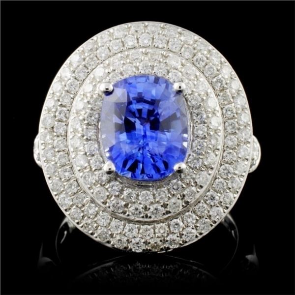 18K White Gold 2.51ct Sapphire & 1.30ct Diamond Ri