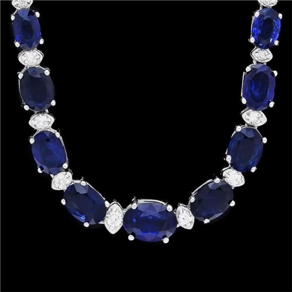 14k Gold 30.00ct Sapphire & 1.00ct Diam Necklace