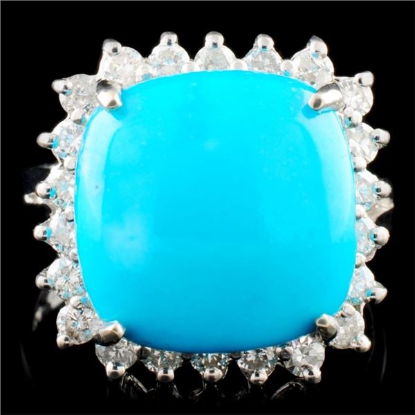 14K Gold 6.06ct Turquoise & 0.58ctw Diamond Ring