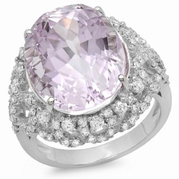 14K Gold 14.50ct Kunzite & 1.00ct Diamond Ring