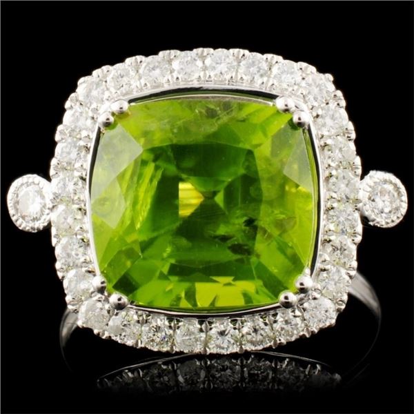 14K Gold 5.46ct Peridot & 0.46ctw Diamond Ring