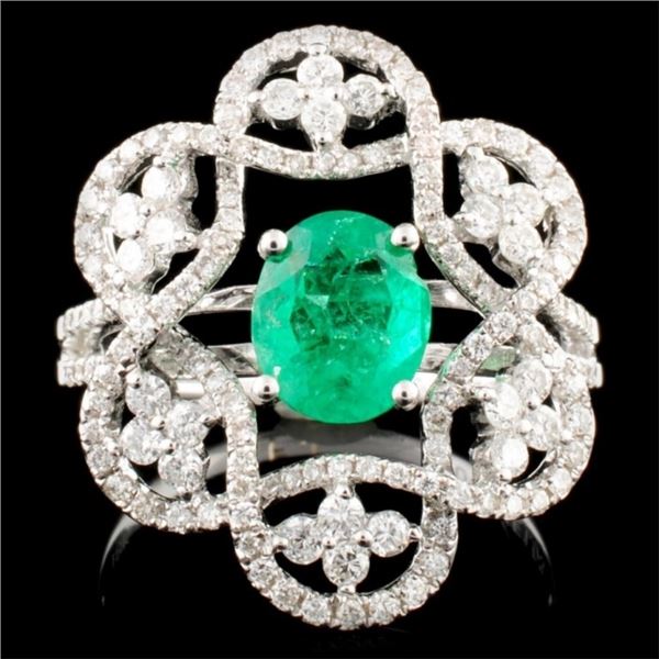 18K Gold 1.03ct Emerald & 0.81ctw Diamond Ring