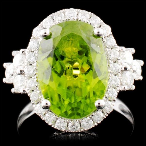 14K Gold 5.95ct Peridot & 0.88ctw Diamond Ring