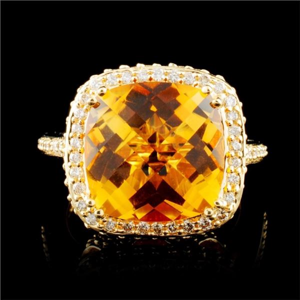 14K Gold 8.40ct Citrine & 1.46ctw Diamond Ring