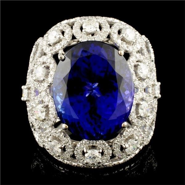 18K Gold 15.49ct Tanzanite & 2.68ctw Diamond Ring