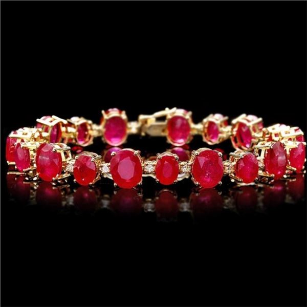 `14k Gold 50.00ct Ruby & 1.50ct Diamond Bracelet