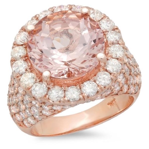 14K Gold 6.00ct Morganite & 3.50ct Diamond Ring