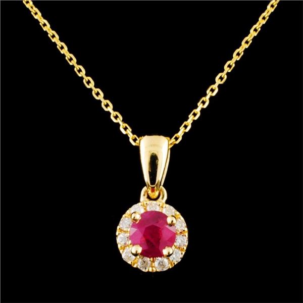 14K Gold 0.37ct Ruby & 0.09ctw Diamond Pendant