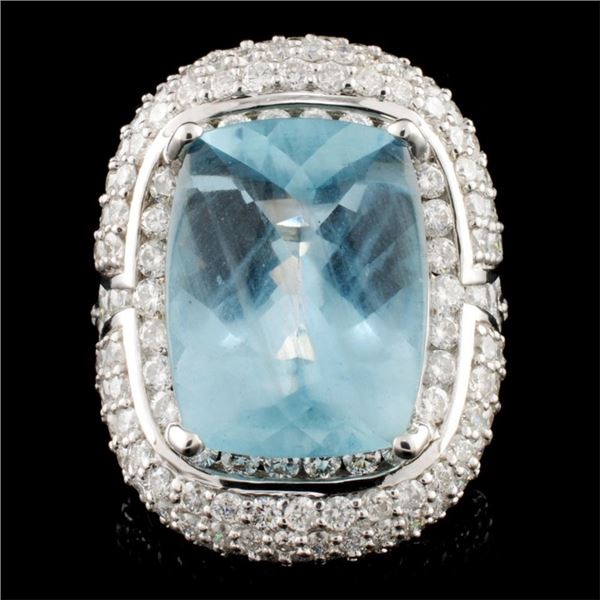 18K Gold 10.82ct Aquamarine & 3.76ctw Diamond Ring