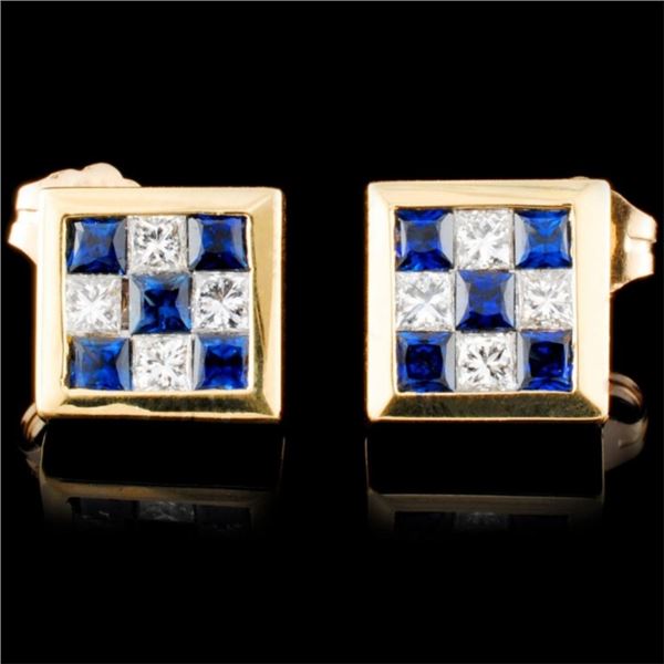 18K Gold 0.63ctw Sapphire & 0.40ctw Diamond Earrin