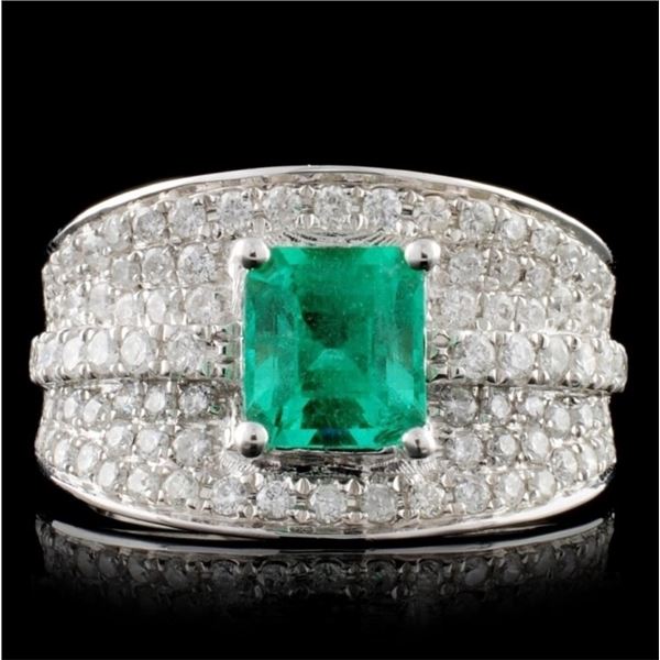 18K White Gold 1.57ct Emerald & 0.87ct Diamond Rin