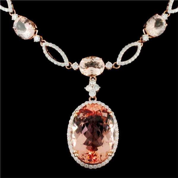 14K Gold 44.18ctw Morganite & 4.25ctw Diamond Neck
