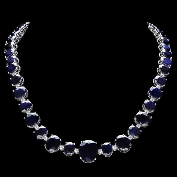 `14k Gold 170.00ct Sapphire & 2.00ct Diamond Neckl