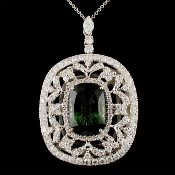 18K Gold 15.19ct Tourmaline & 4.32ctw Diamond Pend