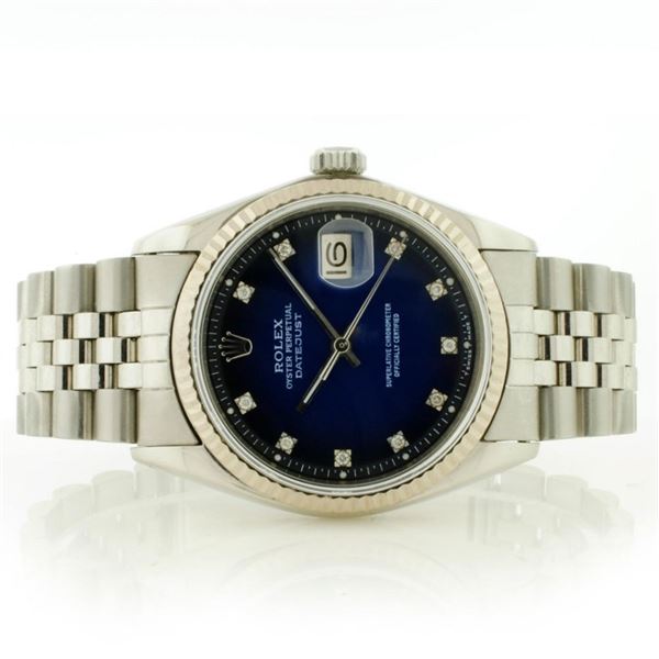 Rolex 36MM SS & 18K DateJust Blue Vignette Diamond