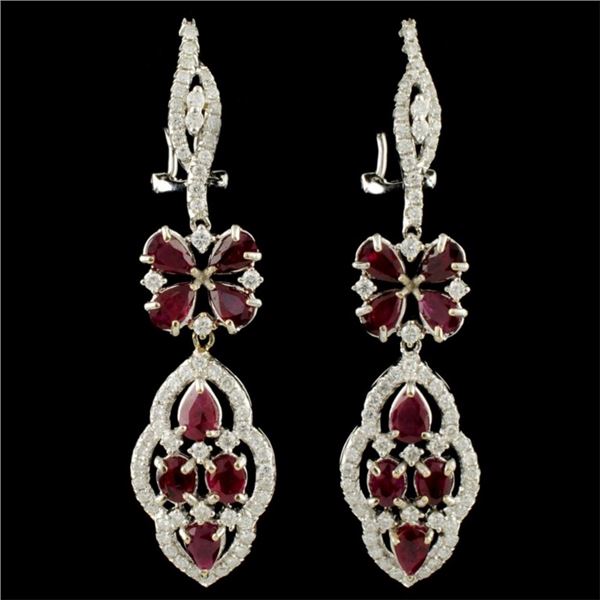 18K Gold 4.15ct Ruby & 1.27ctw Diamond Earrings