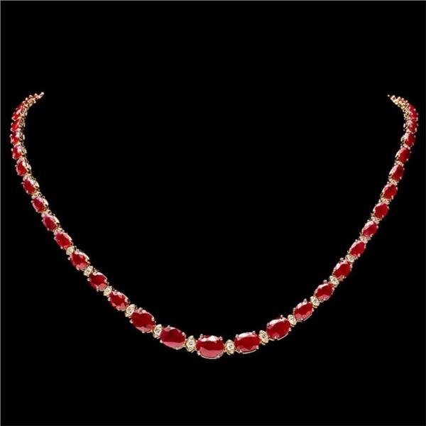 14k Gold 30.00ct Ruby & 1.50ct Diamond Necklace