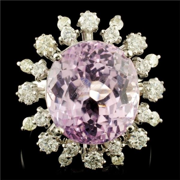 14K Gold 12.91ct Kunzite & 1.00ctw Diamond Ring