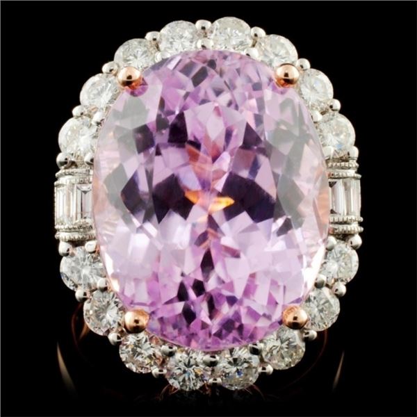 14K R Gold 21.06ct Kunzite & 1.99ct Diamond Ring