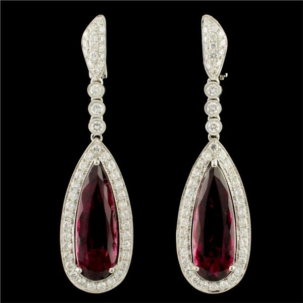 18K Gold 15.24ct Tourmaline & 2.77ctw Diamond Earr