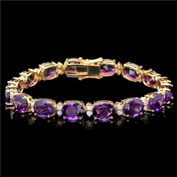 `14k Gold 30.00ct Amethyst & 1.35ct Diamond Bracel