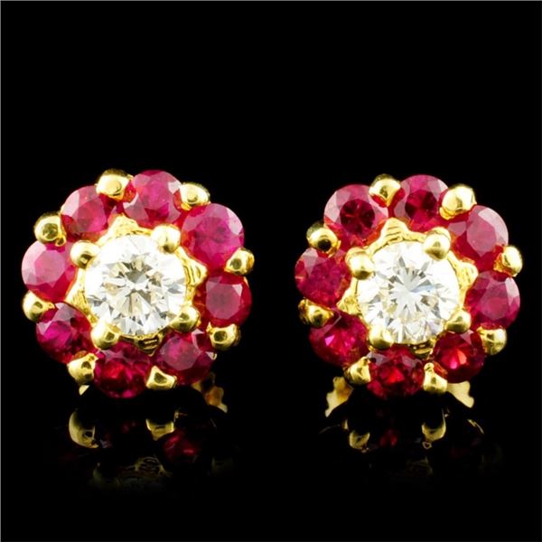 18K Gold 1.30ctw Ruby & 0.49ctw Diamond Earrings