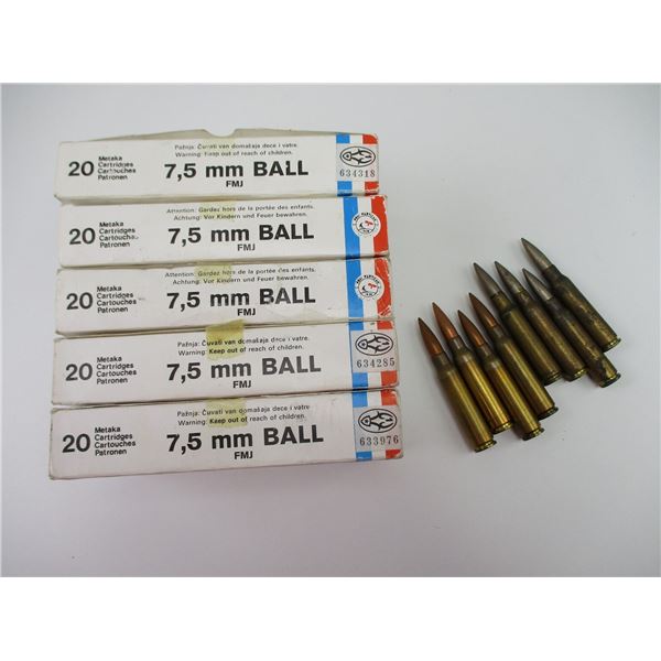 ASSORTED MILITARY 7.5 MM AMMO LOT