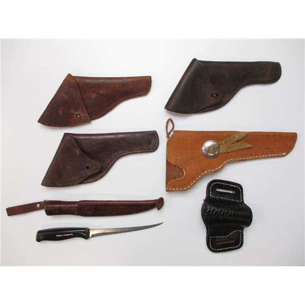 ASSORTED LEATHER HOLSTERS ETC