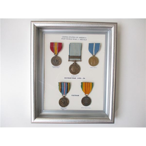 FRAMED U.S. MILITARY POST WWII MEDALS