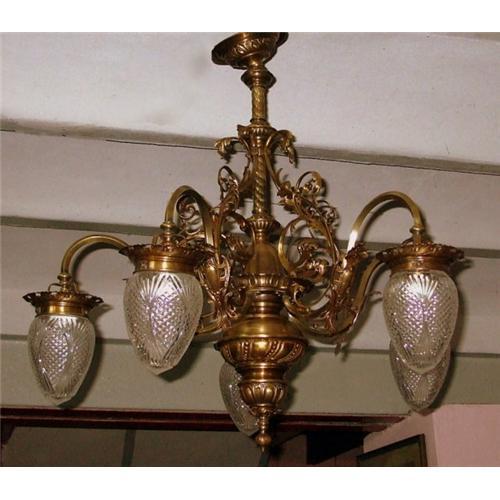 French Bronze gilt Chandelier cut glass shades 2289182