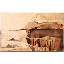 AN ORIGINAL BATIK LANDSCAPE PAINTING OF CANYON #2298699