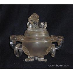 Natural Clear Crystal Fu-Dog Ears Incense Ding #2299077