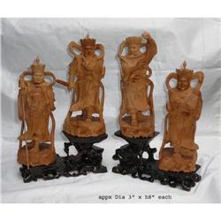 Chinese Sandal Wood Four God Guardians Figures #2299080