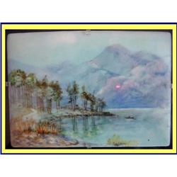 AMERICAN ART  PLAQUE HANDP TILE LAKE MOUNTAINS #2299234