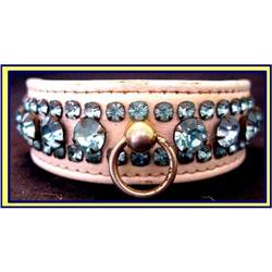 19C FRENCH DOG CAT COLLAR LEATHER  w RHINESTONE#2299243