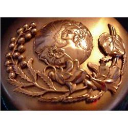 ART NOUVEAU GOLD MOUNTED ART GLASS BOX WOMAN W #2299245