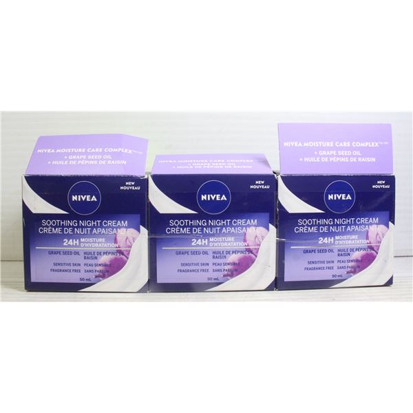 3PK NIVEA SOOTHING NIGHT CREAM 24H MOISTURE