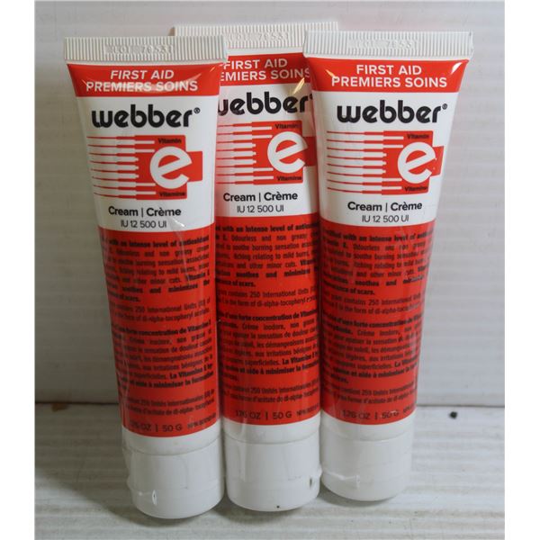 LOT OF 3 WEBBER FIRST AID VITAMIN E CREAMS