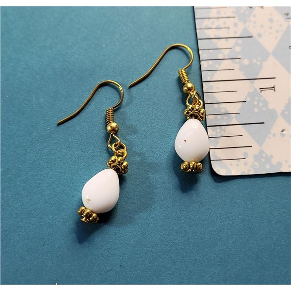 GOLD TONE AND WHITE TEAR DROP JADE